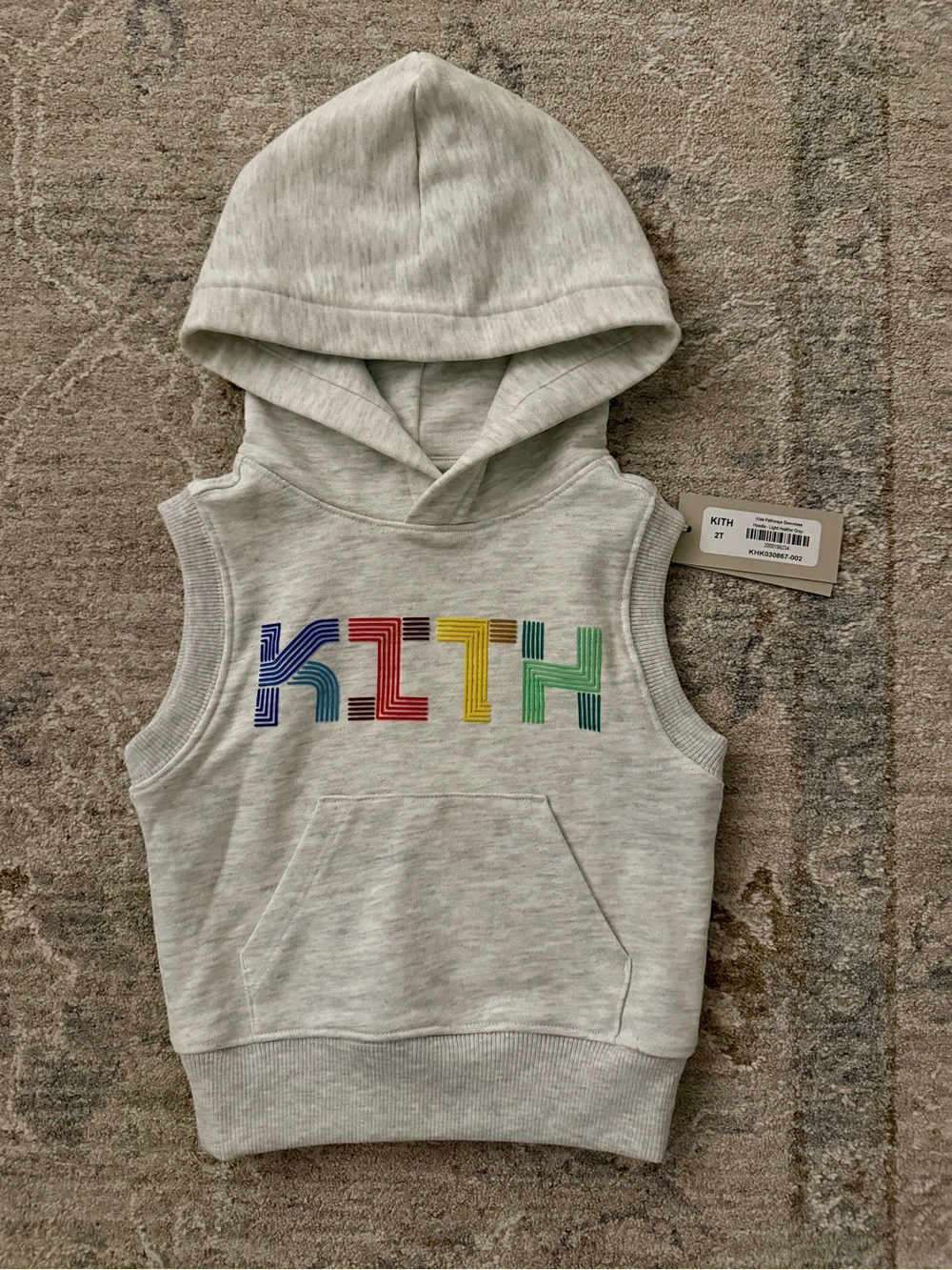 Kith Kids Pathways Sleeveless Hoodie with Rainbow Logo - Light Gray 2T NWT